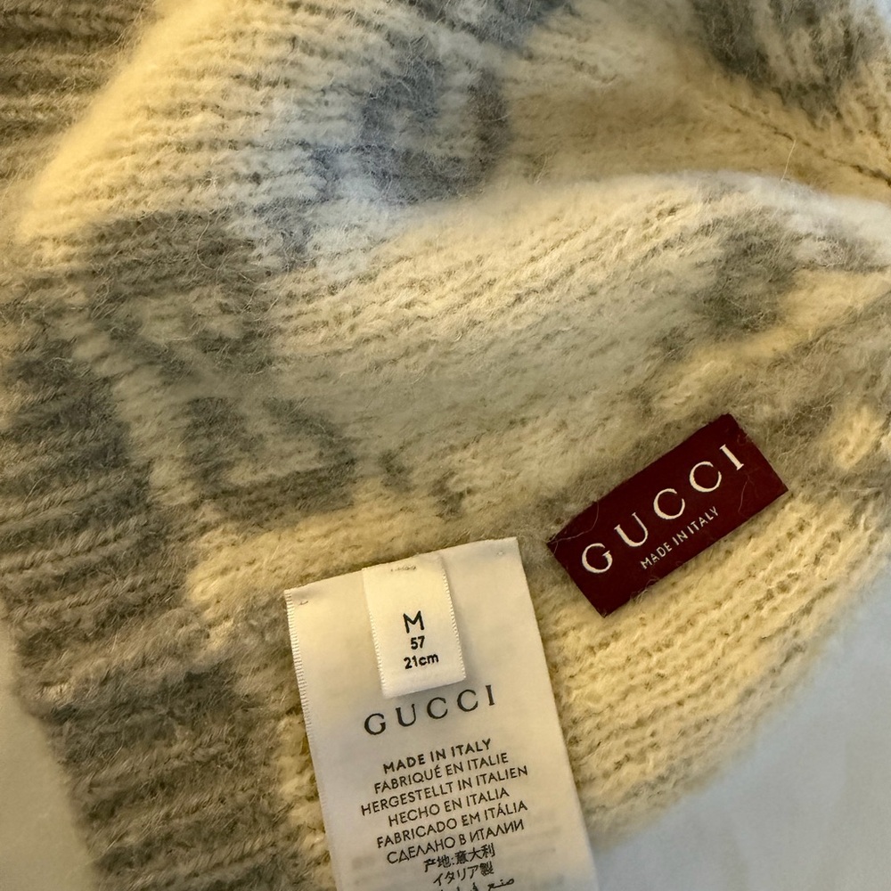 Gucci light gray  and white GG alpaca blend Beanie - Picture 2 of 5